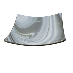 Under The Sun Glass Shades of Grey Swoop Plate Fused Glass Dish Trinket